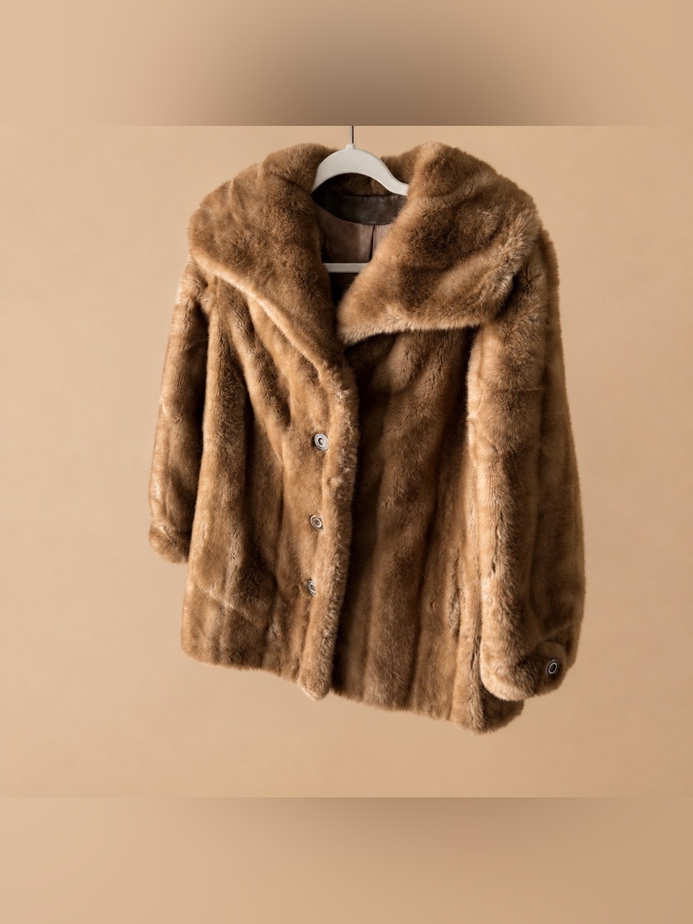 Vintage Career Originals Faux Mink Coat Brown Plush Swing Jacket Medium